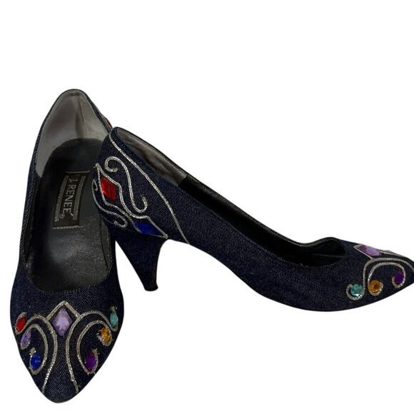VIntage 80s Glitter Bedazzeled Jeweled Denim J. Renee heels 8.5 N - Picture 8 of 9